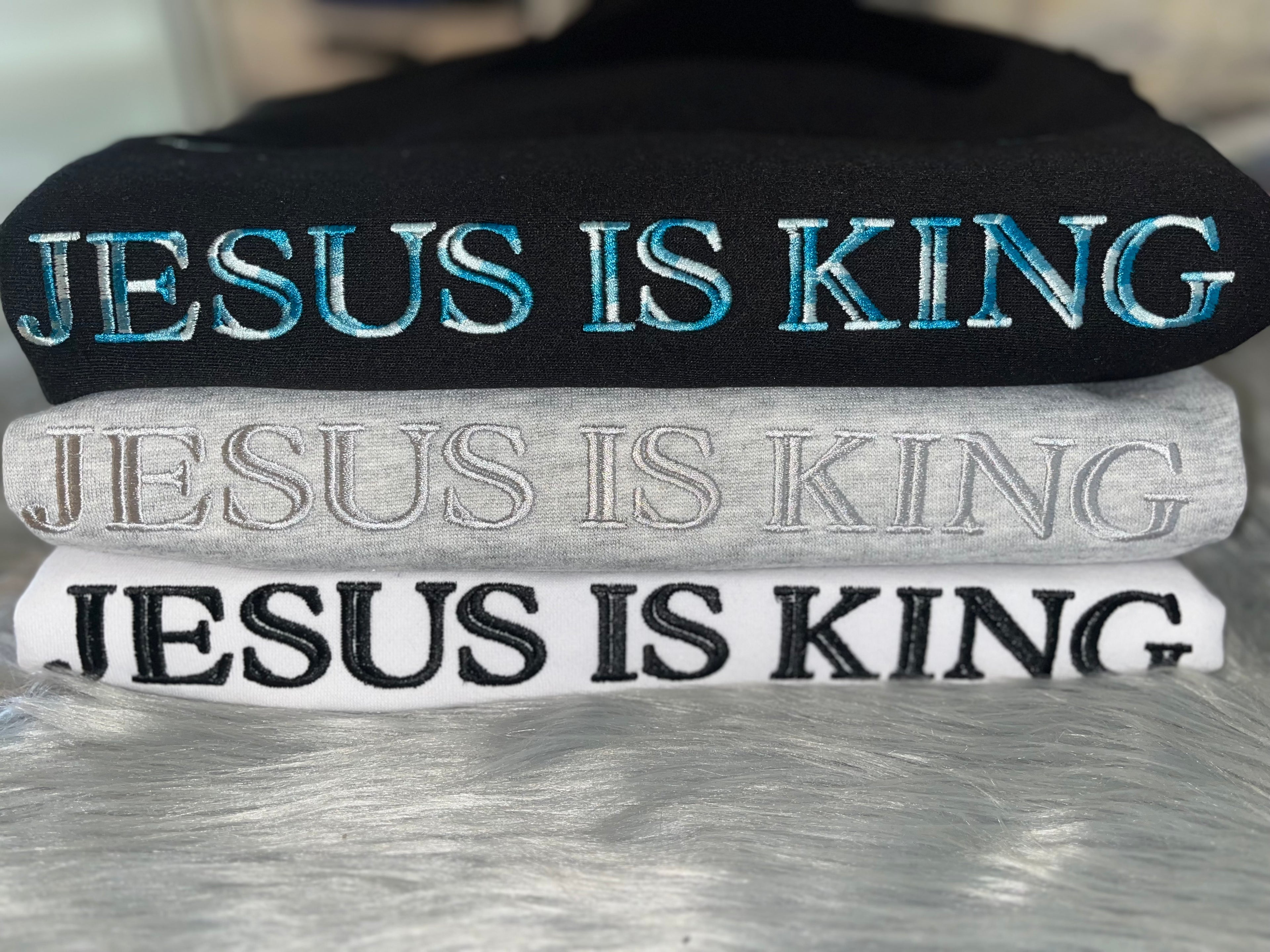 Jesus is King, Faith based, Christian, Embroidered CrewNeck Sweatshirt