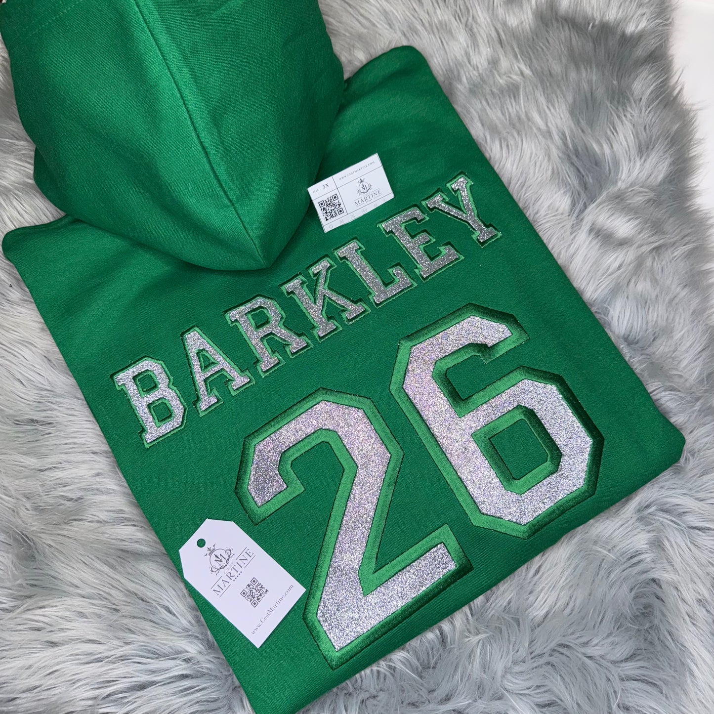 Barkley Bling Football Season  Kelly Green Philadelphia Eagles Embroidered Hood and Chest Hoodie