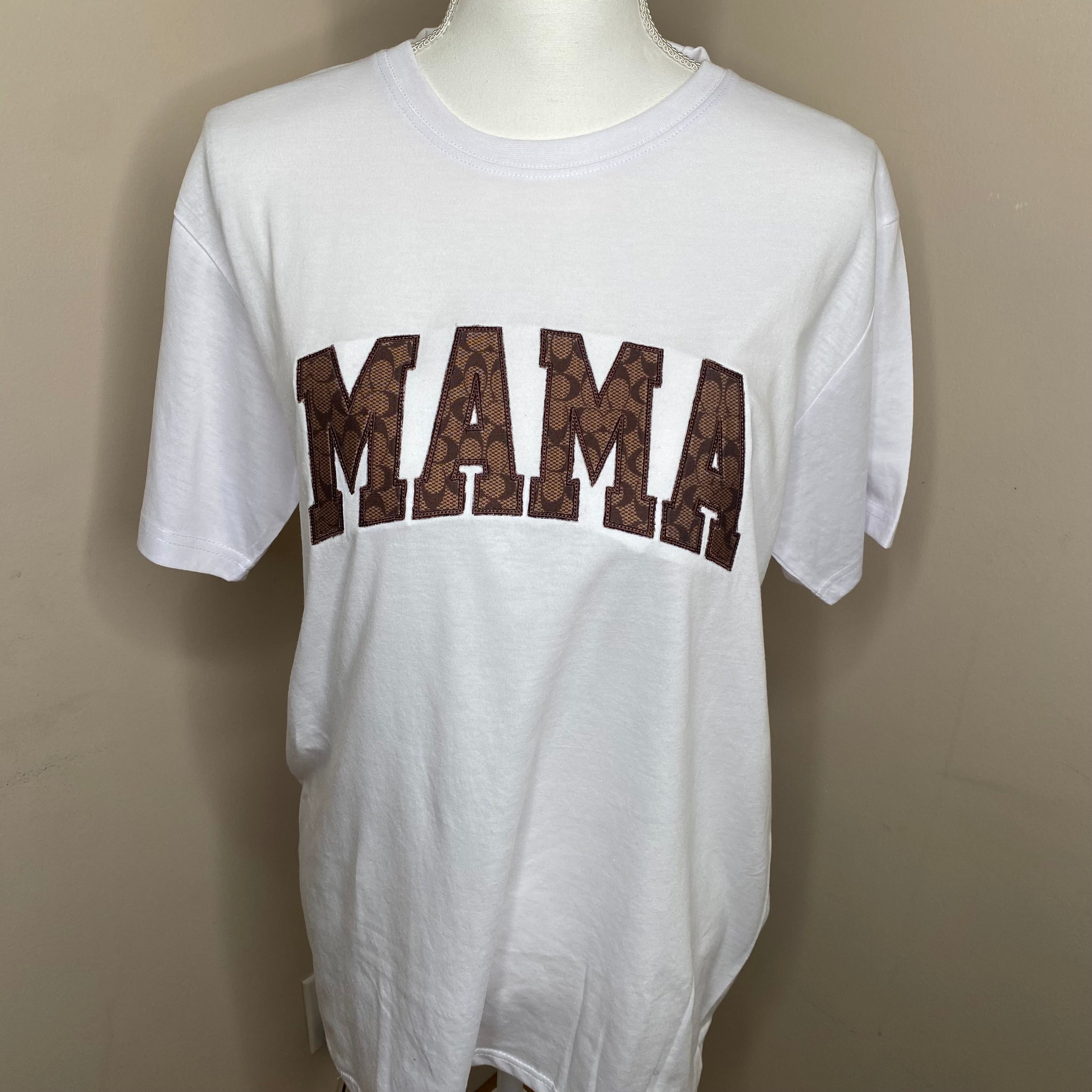 Mother’s Day MAMA, Embroidered, Custom T-Shirt, Brown
