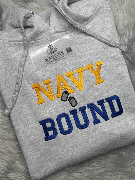 Custom “NAVY BOUND” Embroidered Hoodie with Dog Tags | Military Gift | Armed Forces Apparel | All Branches Available, Patriotic