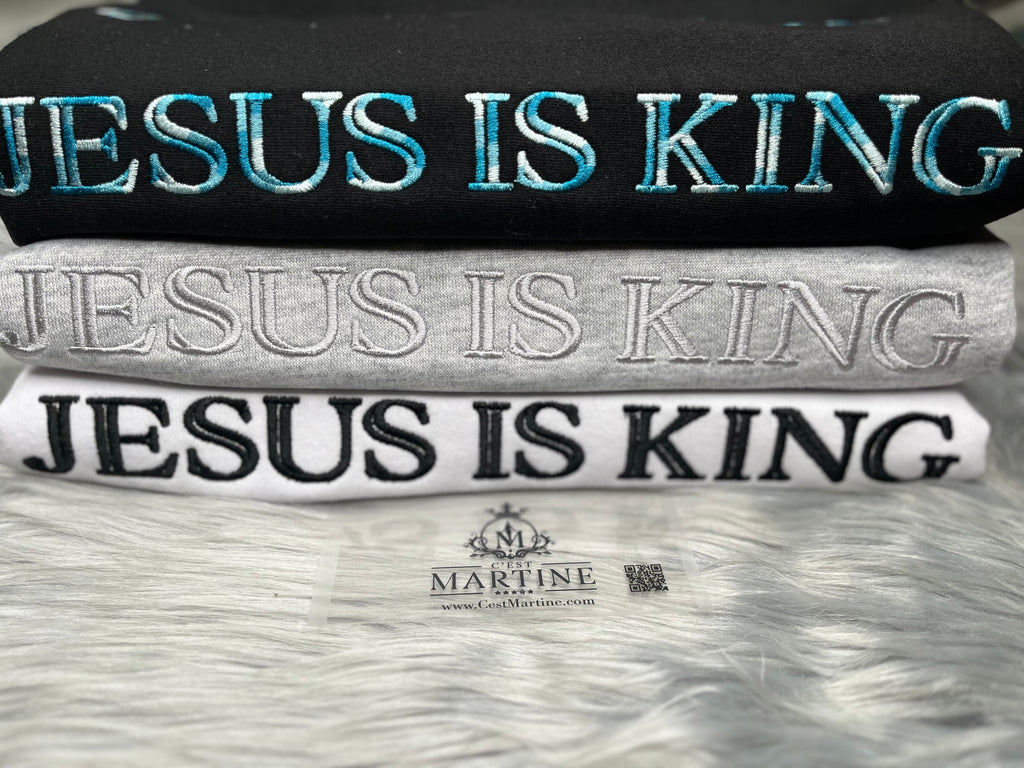 Jesus is King, Faith based, Christian, Embroidered CrewNeck Sweatshirt