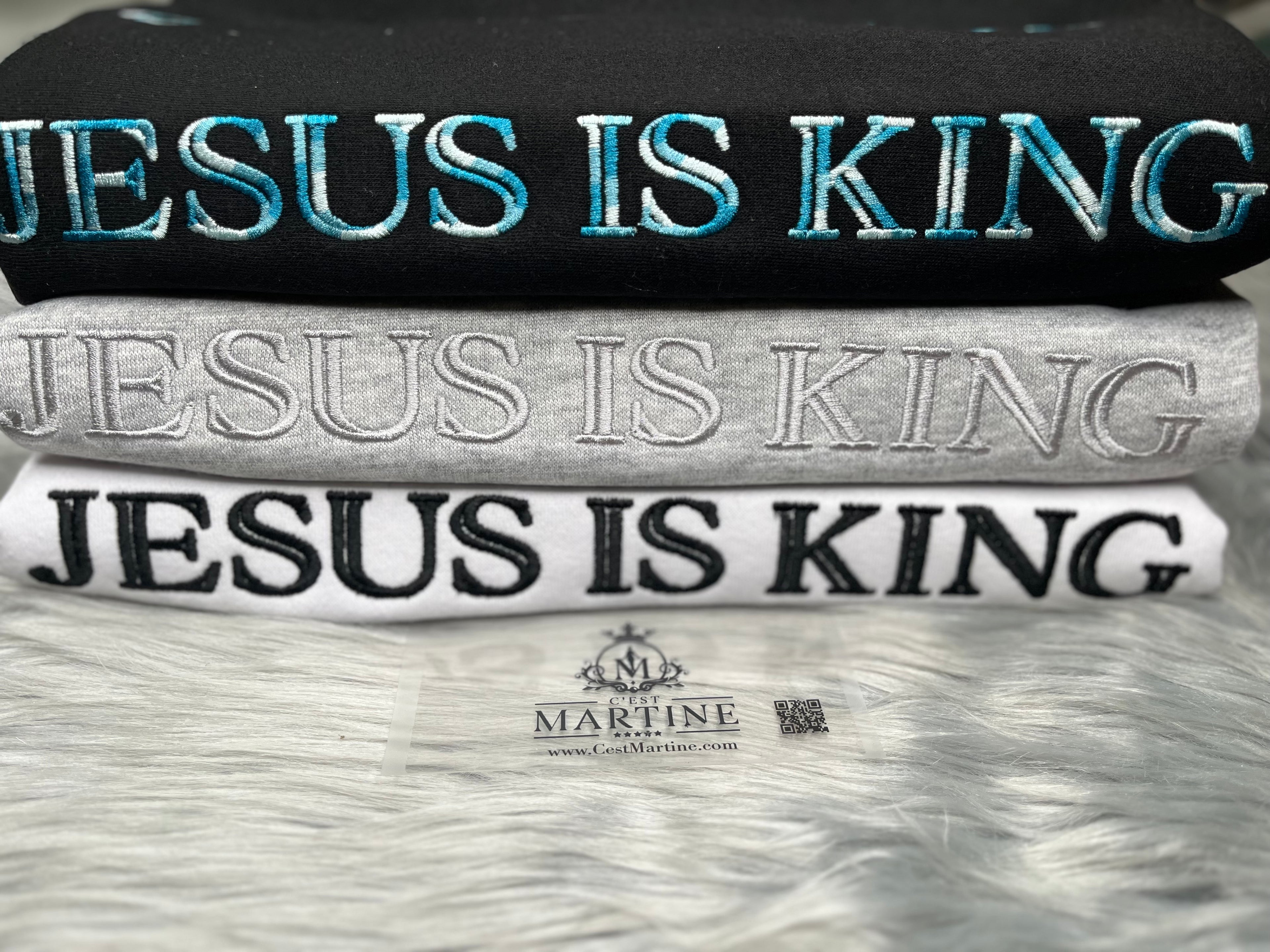 Jesus is King, Faith based, Christian, Embroidered CrewNeck Sweatshirt