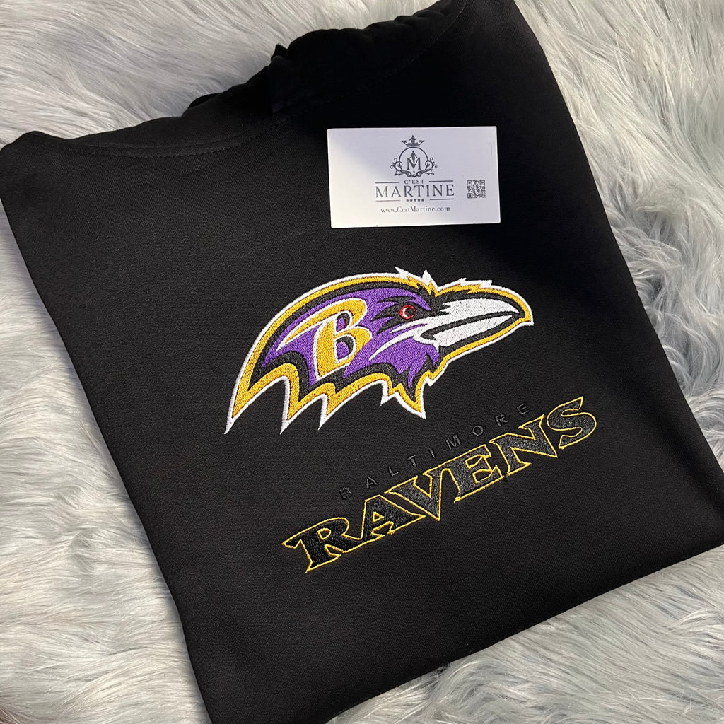 Football Season Baltimore Ravens Embroidered Hood and Chest Hoodie