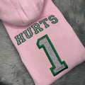 Hurts Bling Pink Football Season  Kelly Green Philadelphia Eagles Embroidered Hood and Chest Hoodie