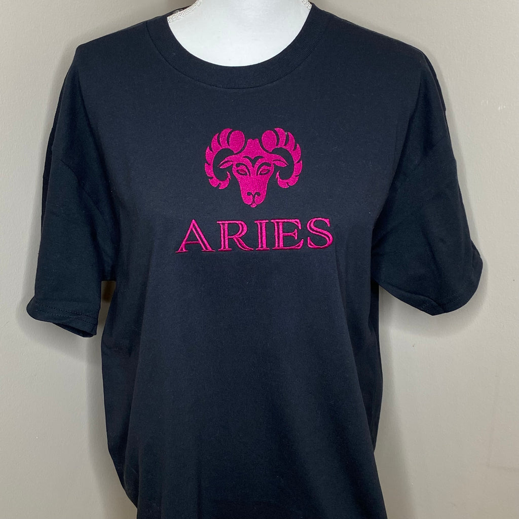 Zodiac Aries Horoscope Embroidered T Shirt