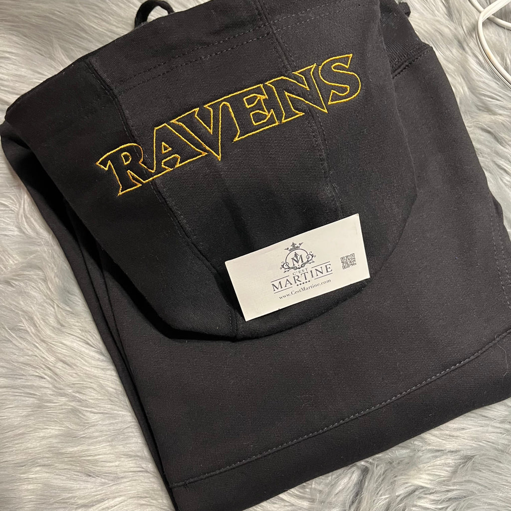 Football Season Baltimore Ravens Embroidered Hood and Chest Hoodie