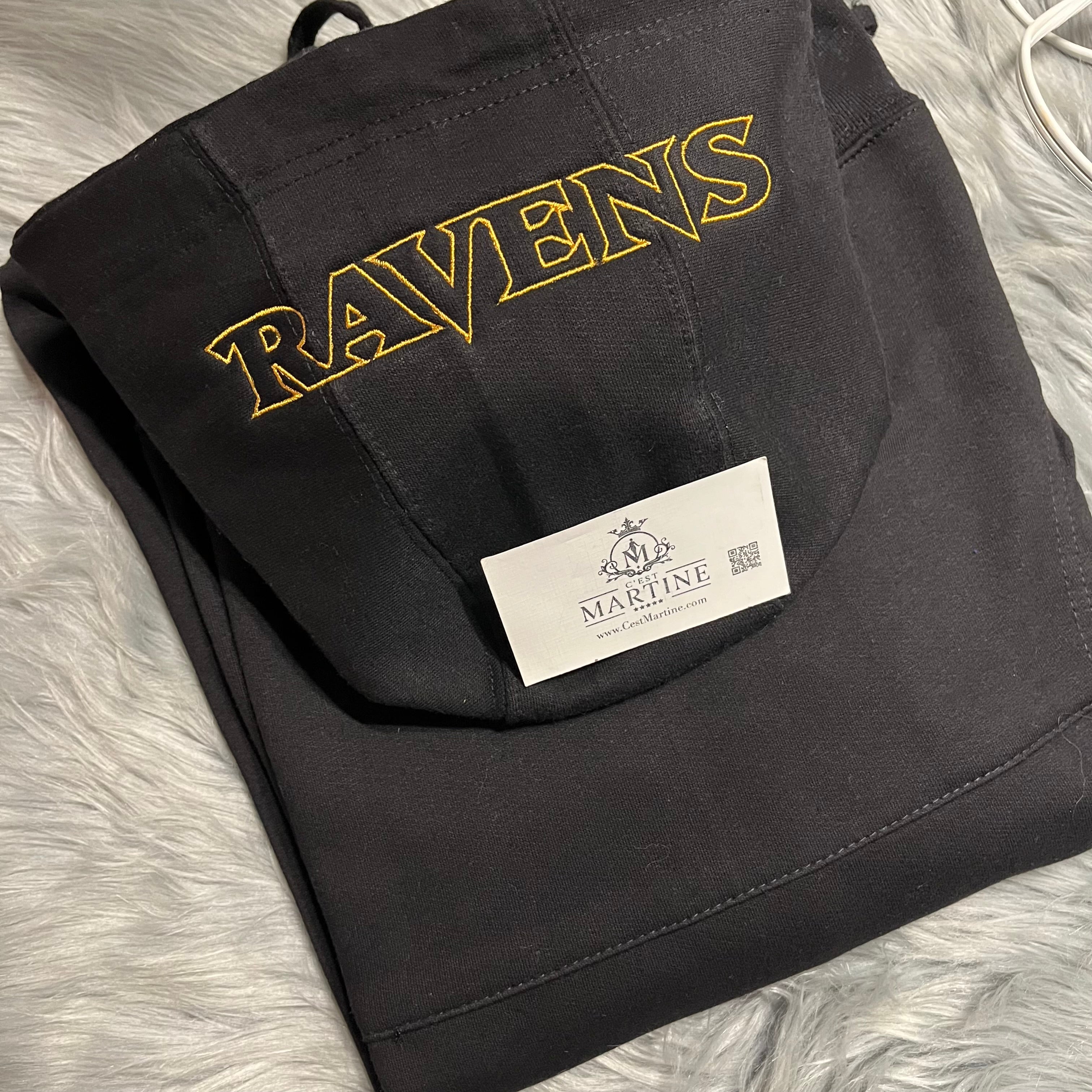 Football Season Baltimore Ravens Embroidered Hood and Chest Hoodie