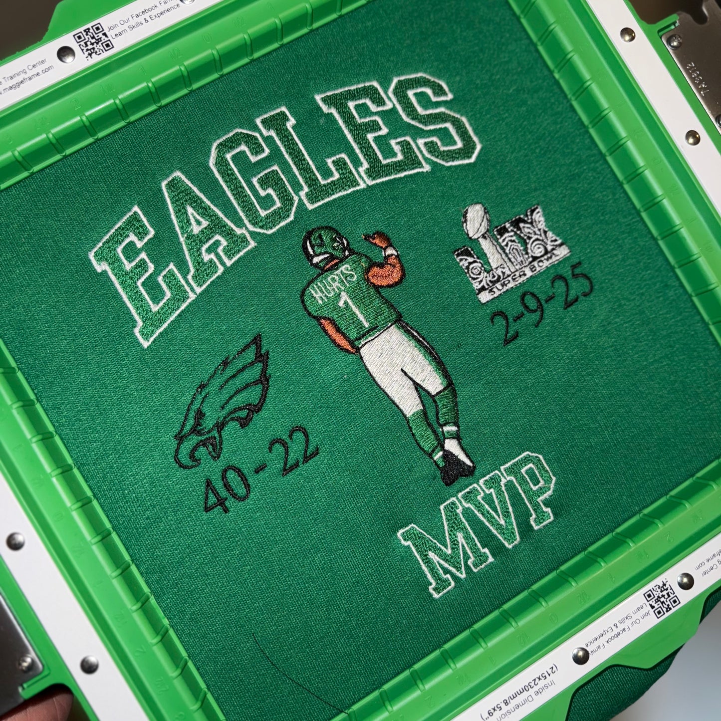 MVP Jalen Hurts Football Season  Kelly Green Philadelphia Eagles Embroidered Hood and Chest Hoodie