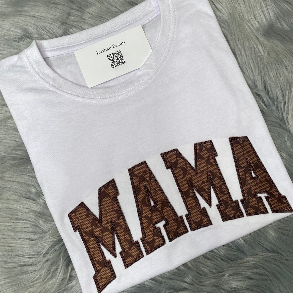 Mother’s Day MAMA, Embroidered, Custom T-Shirt, Brown