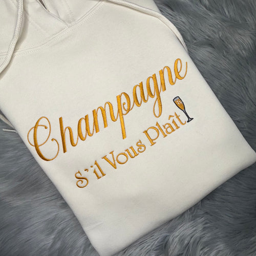 Champagne S'il Vous Plait Embroidered Hoodie Sweatshirt