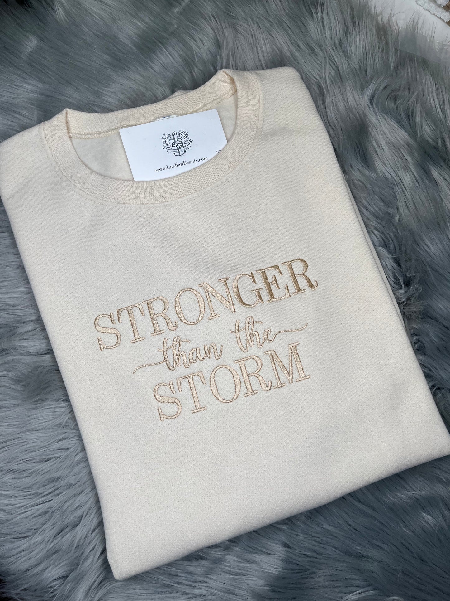 Valentine's Day Stronger Than The Storm  Embroidered CrewNeck Sweatshirt