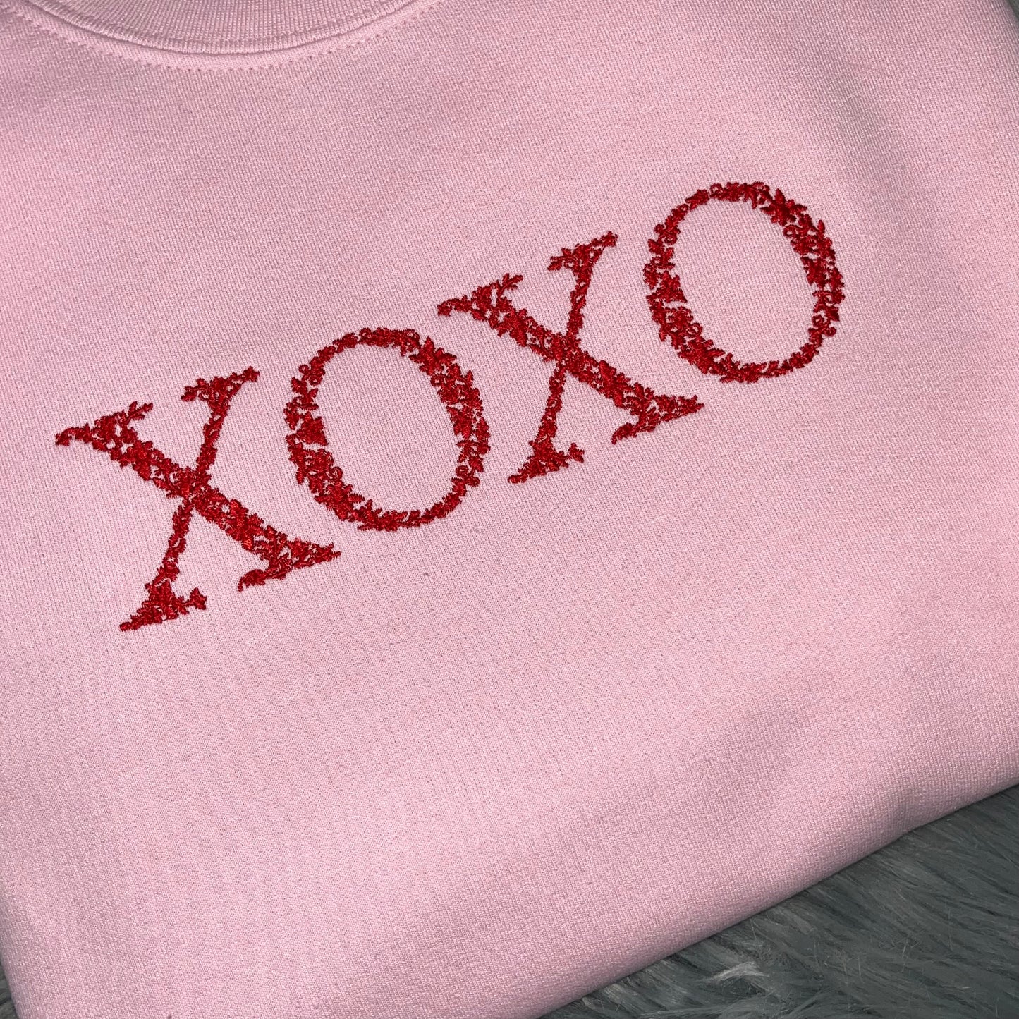 Valentine's Day XOXO Flowers Embroidered CrewNeck Sweatshirt