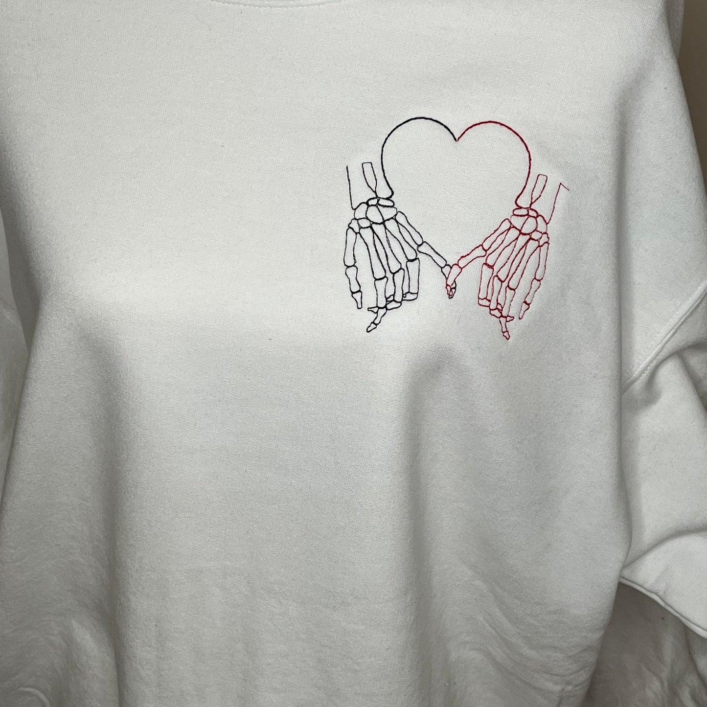 Valentine's Day Couples Skeleton Heart Couple Embroidered CrewNeck Sweatshirt