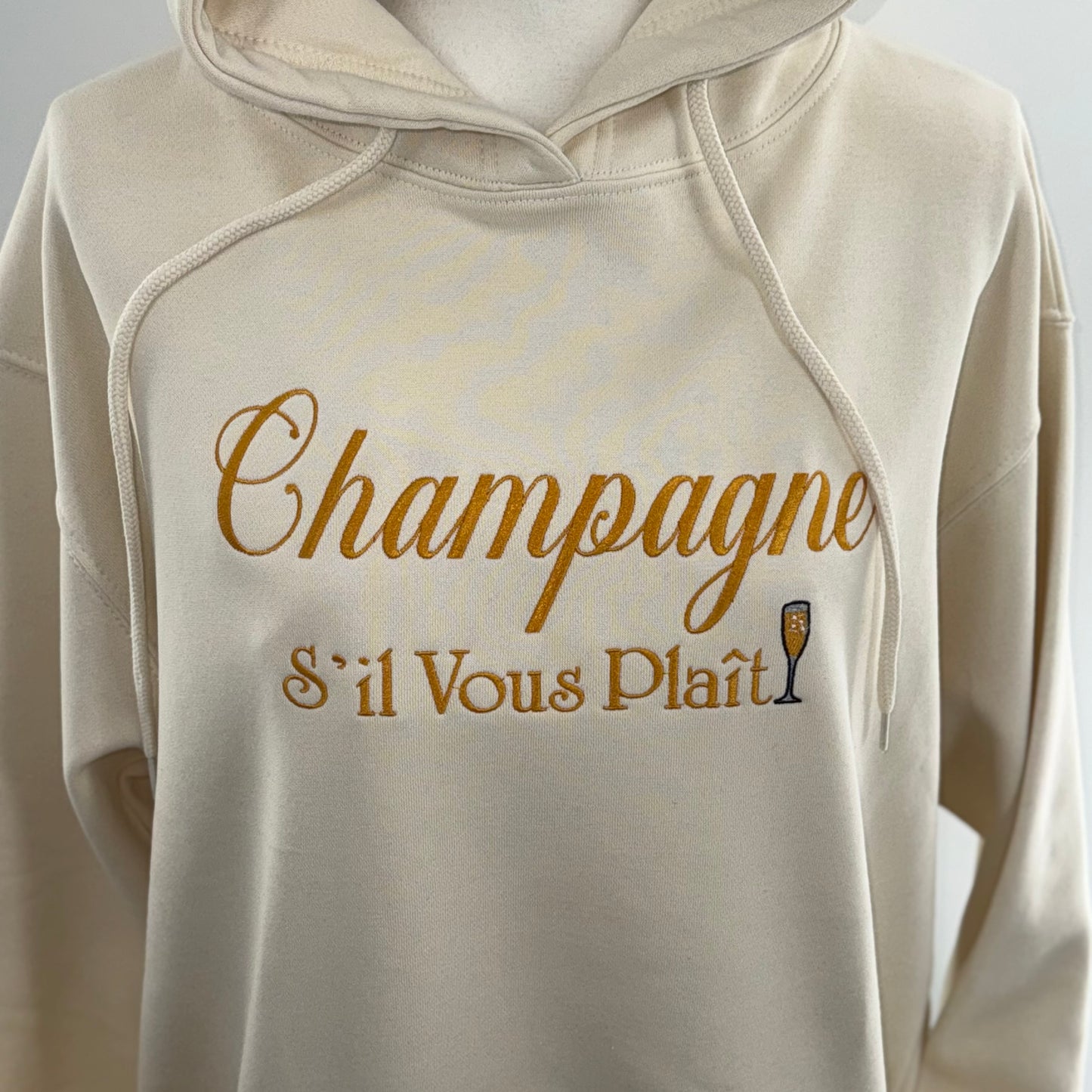Champagne S'il Vous Plait Embroidered Hoodie Sweatshirt