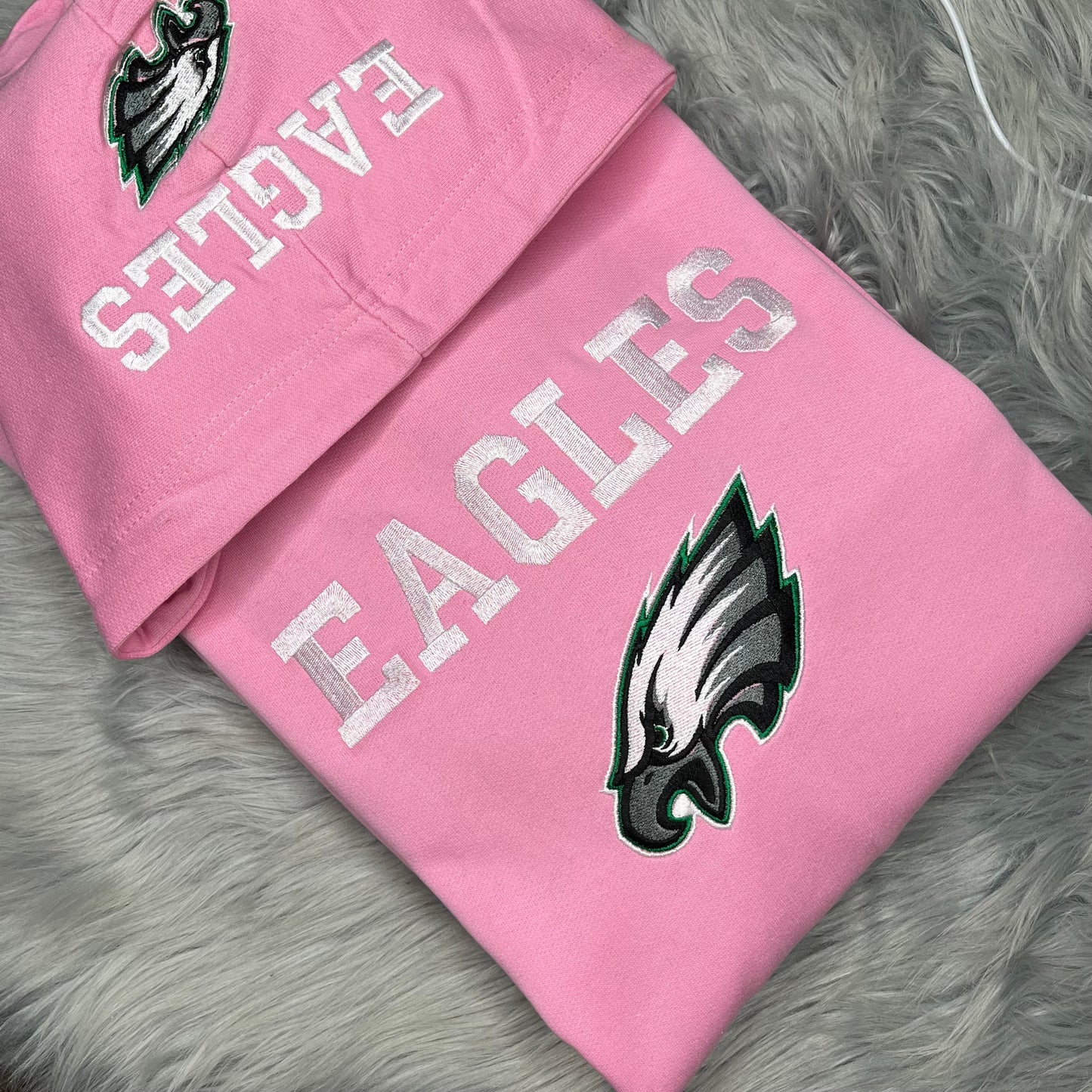 Football Season  Pink Philadelphia Eagles Embroidered Hood and Chest Hoodie