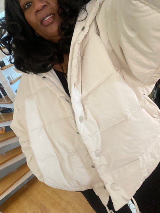 Puffer Jacket, Beige Plus Size