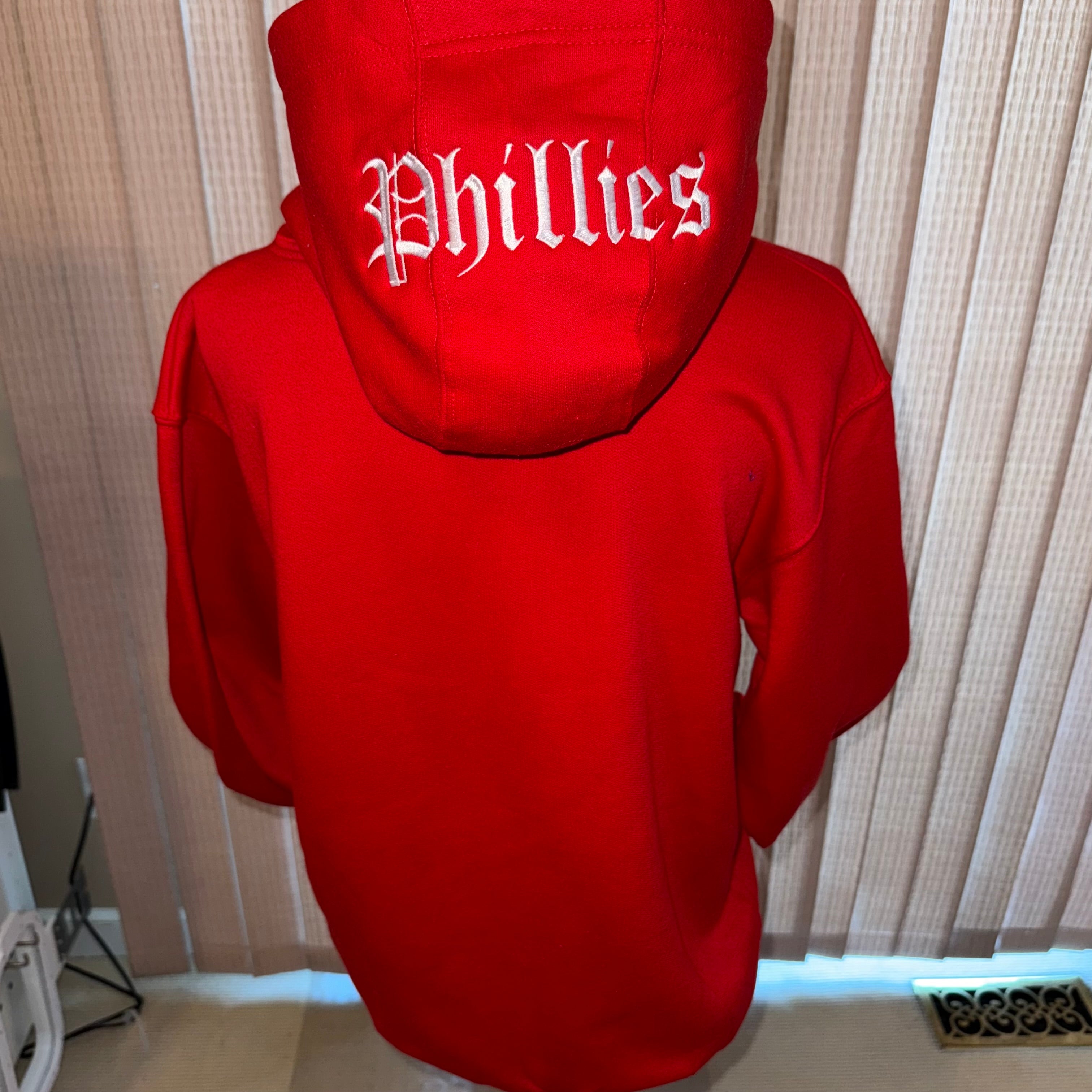 Phillies Baseball Embroidered Chest and Hood  Red October Season Philadelphia Philly Fan Embroidered Hoodie