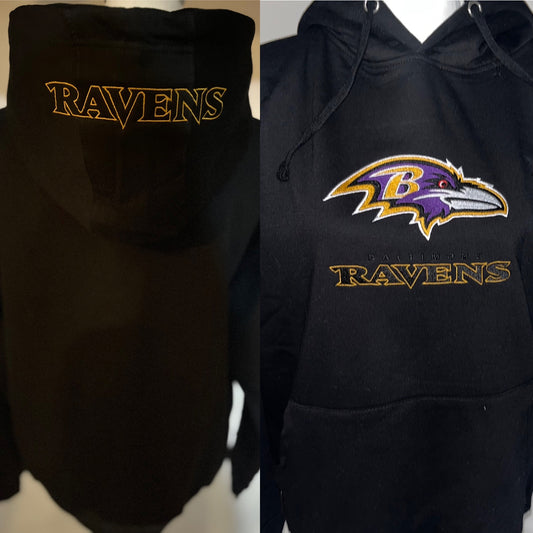 Football Season Baltimore Ravens Embroidered Hood and Chest Hoodie