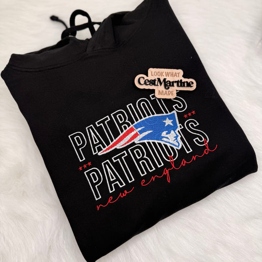 New England Patriots Embroidered Hood and Chest Hoodie
