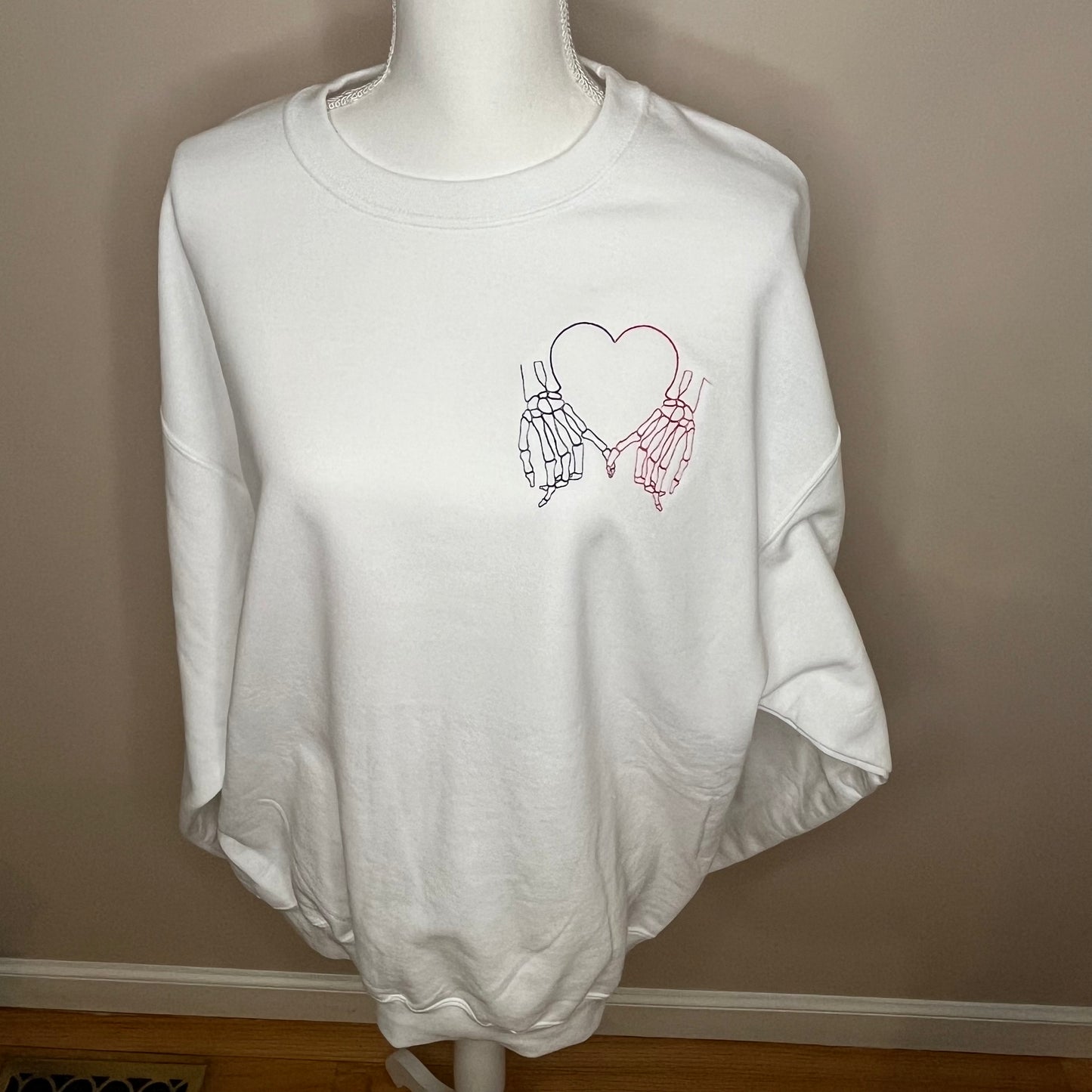 Valentine's Day Couples Skeleton Heart Couple Embroidered CrewNeck Sweatshirt