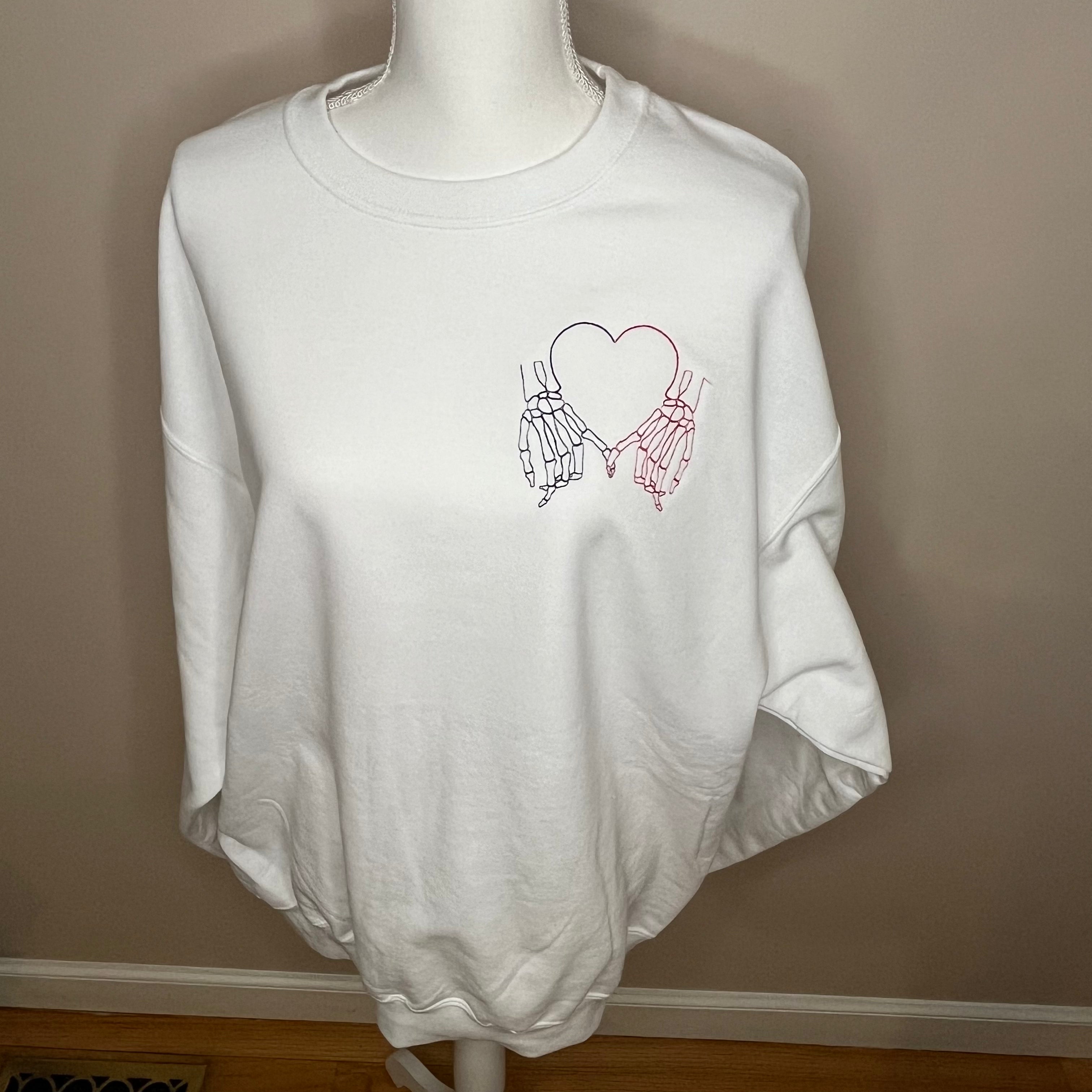 Valentine's Day Couples Skeleton Heart Couple Embroidered CrewNeck Sweatshirt