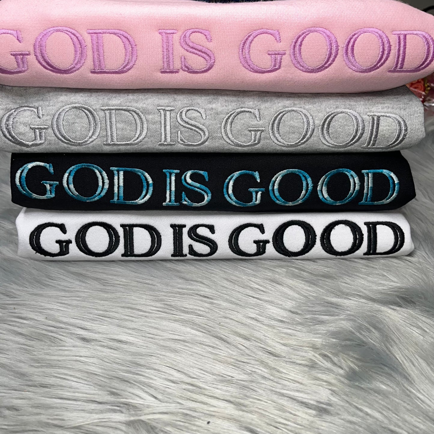 God is Good, Faith based, Christian, Embroidered CrewNeck Sweatshirt