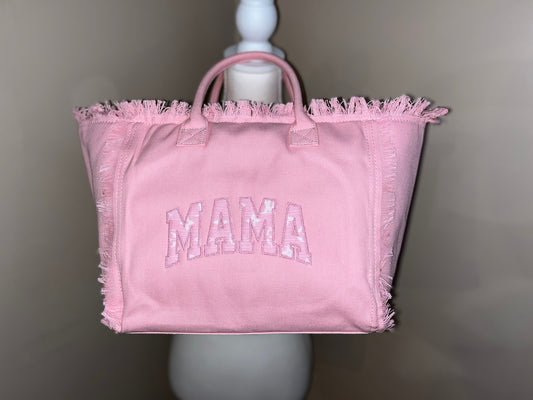 Mama Canvas Fringe Tote Bag, Pink