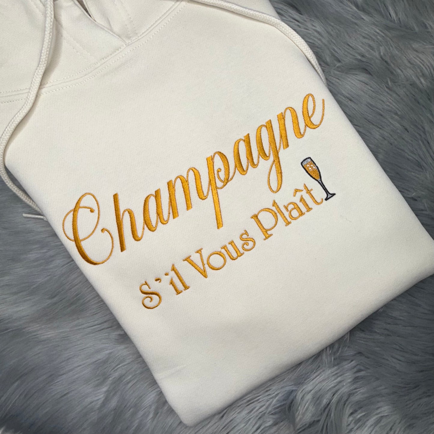 Champagne S'il Vous Plait Embroidered Hoodie Sweatshirt