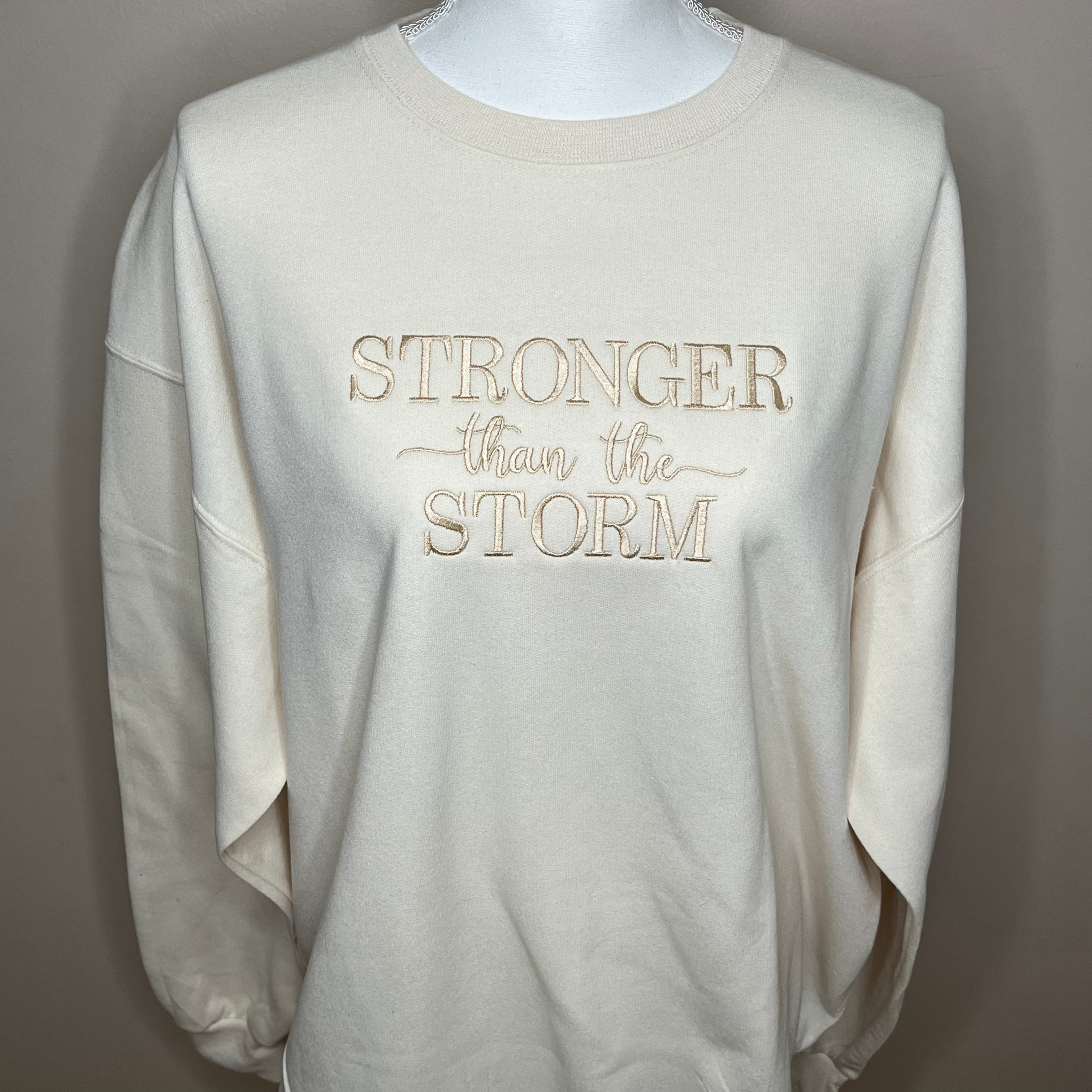 Valentine's Day Stronger Than The Storm  Embroidered CrewNeck Sweatshirt