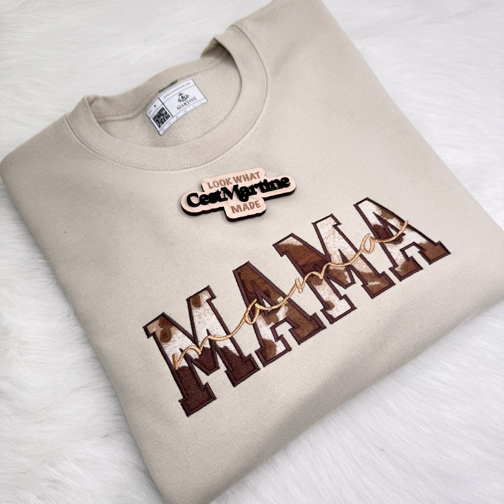 Country Western Mama Sweatshirt, CowPrint MAMA,  Embroidered Crewneck Custom  | C'est Martine