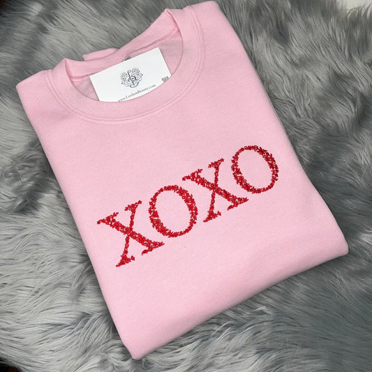 Valentine's Day XOXO Flowers Embroidered CrewNeck Sweatshirt
