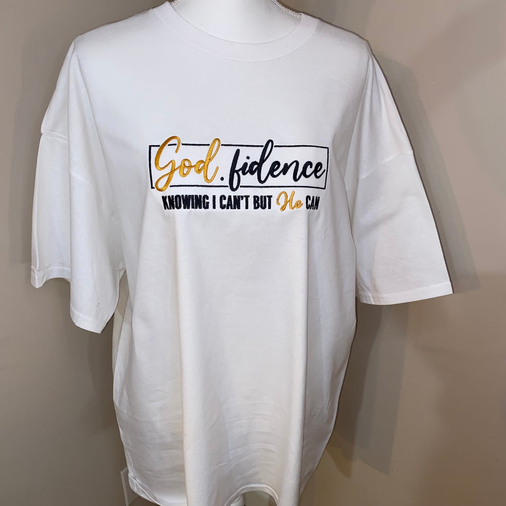 God.Fidence, Religious, Christian, Embroidered, Custom T-Shirt, Church Going