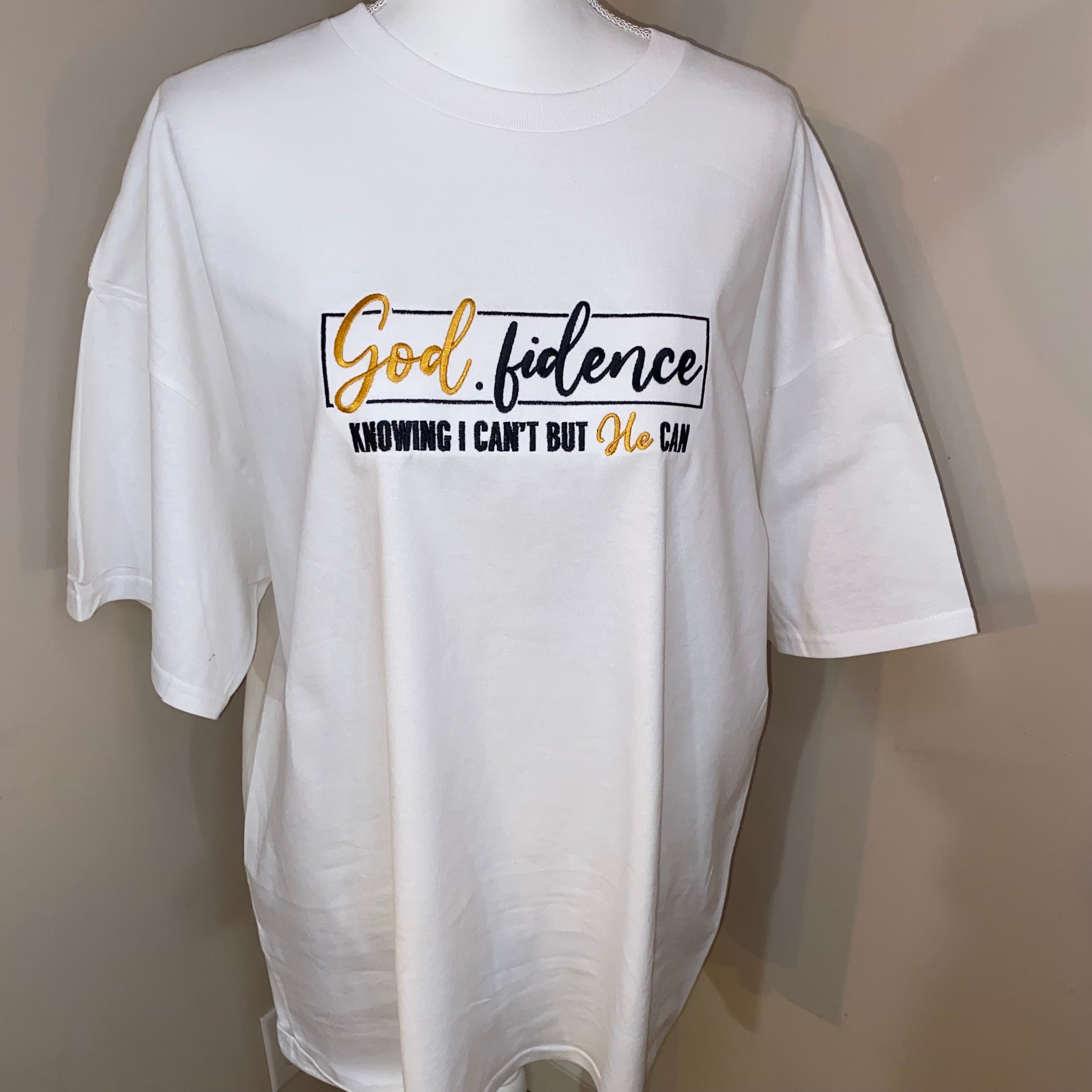God.Fidence, Religious, Christian, Embroidered, Custom T-Shirt, Church Going