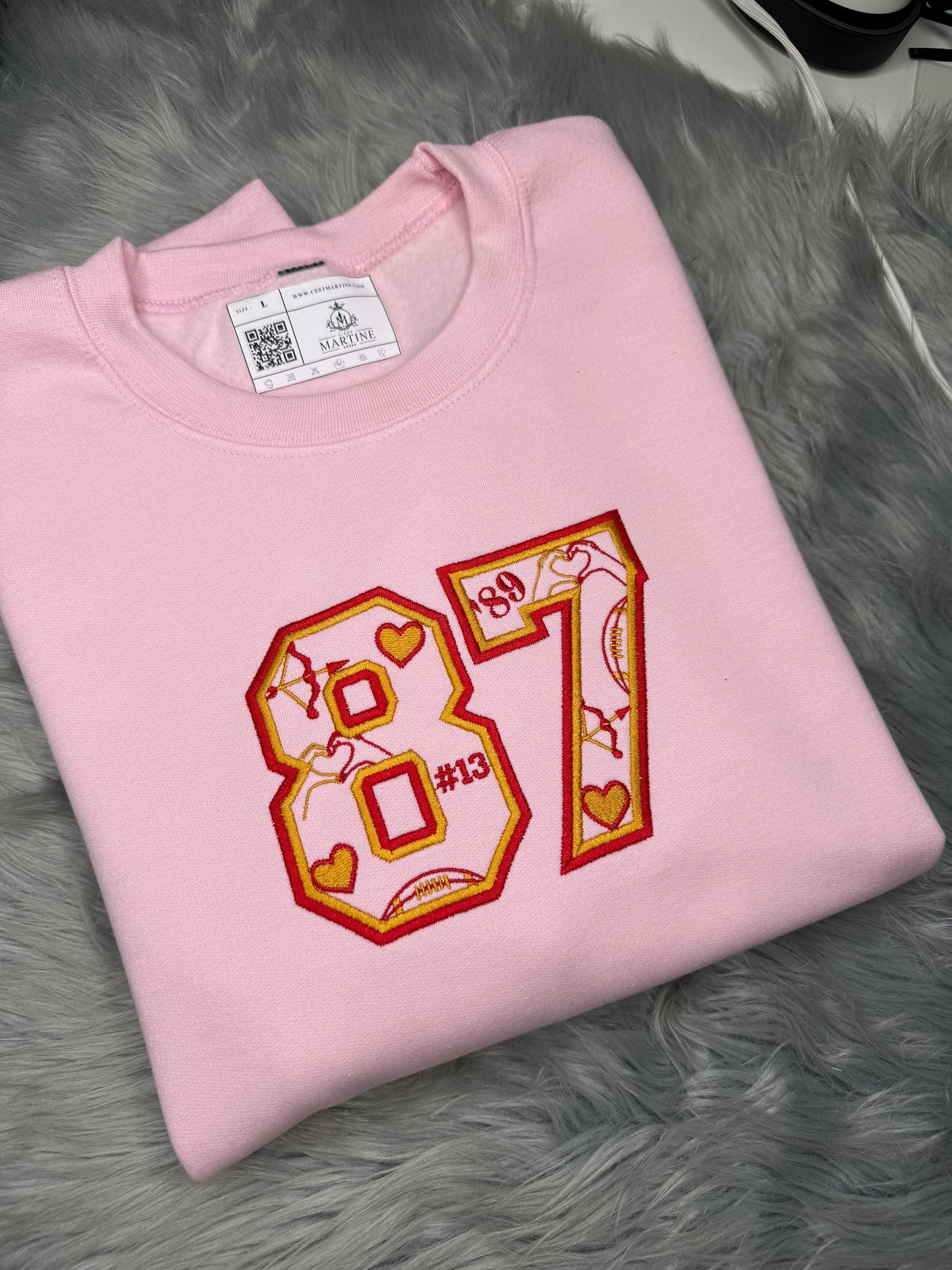 #87 Embroidered Crewneck Sweatshirt - Pink