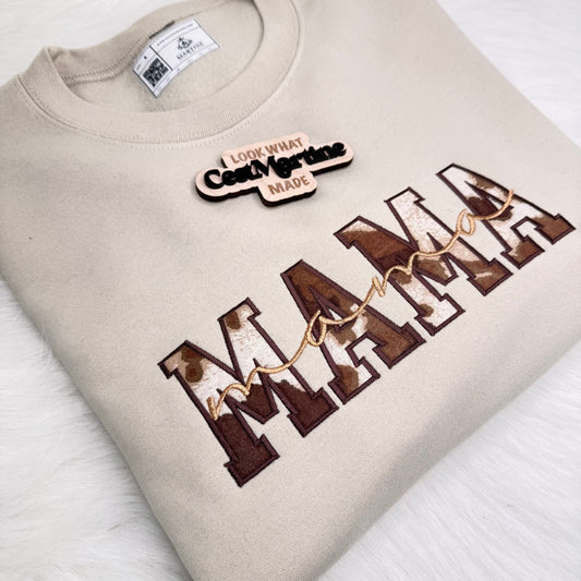 Country Western Mama Sweatshirt, CowPrint MAMA,  Embroidered Crewneck Custom  | C'est Martine