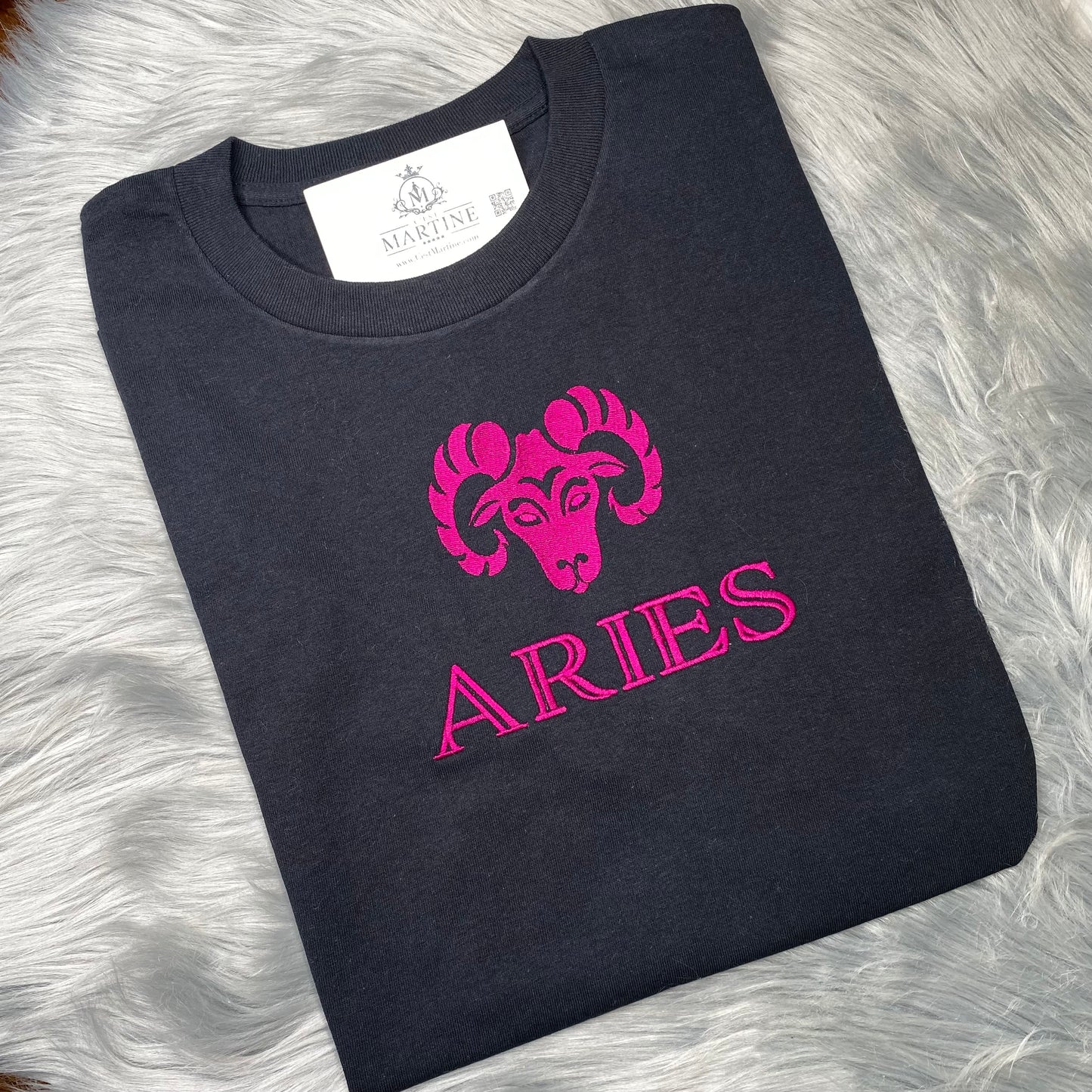 Zodiac Aries Horoscope Embroidered T Shirt