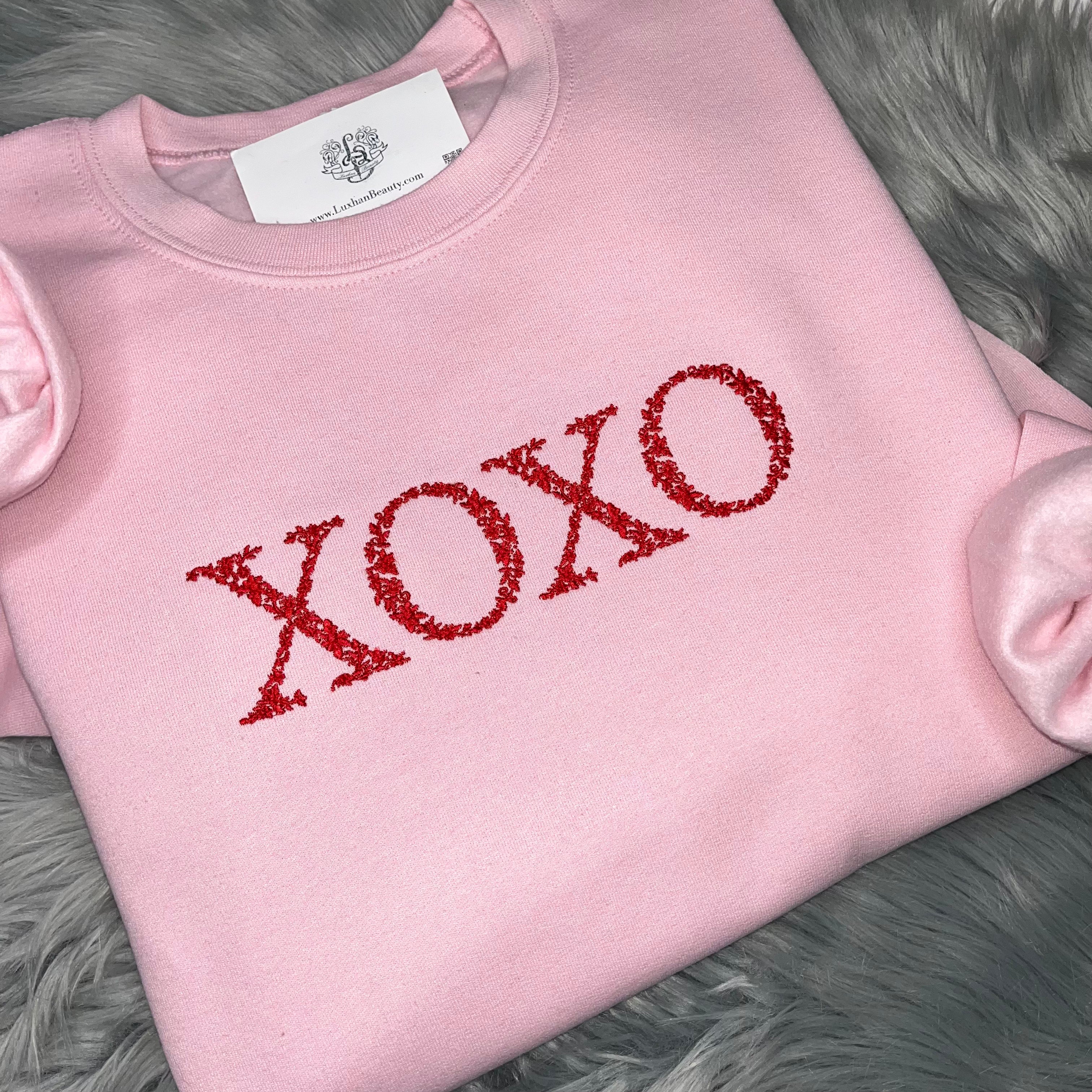 Valentine's Day XOXO Flowers Embroidered CrewNeck Sweatshirt