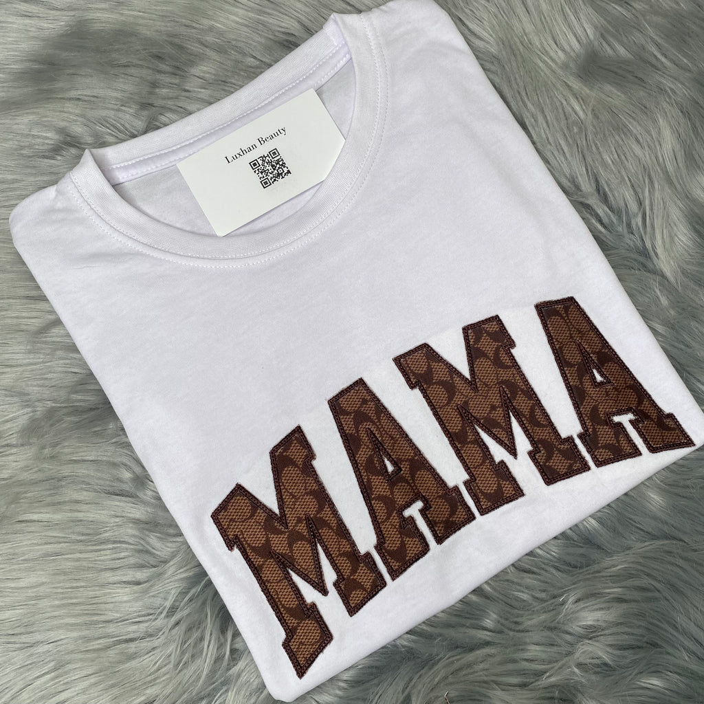 Mother’s Day MAMA, Embroidered, Custom T-Shirt, Brown