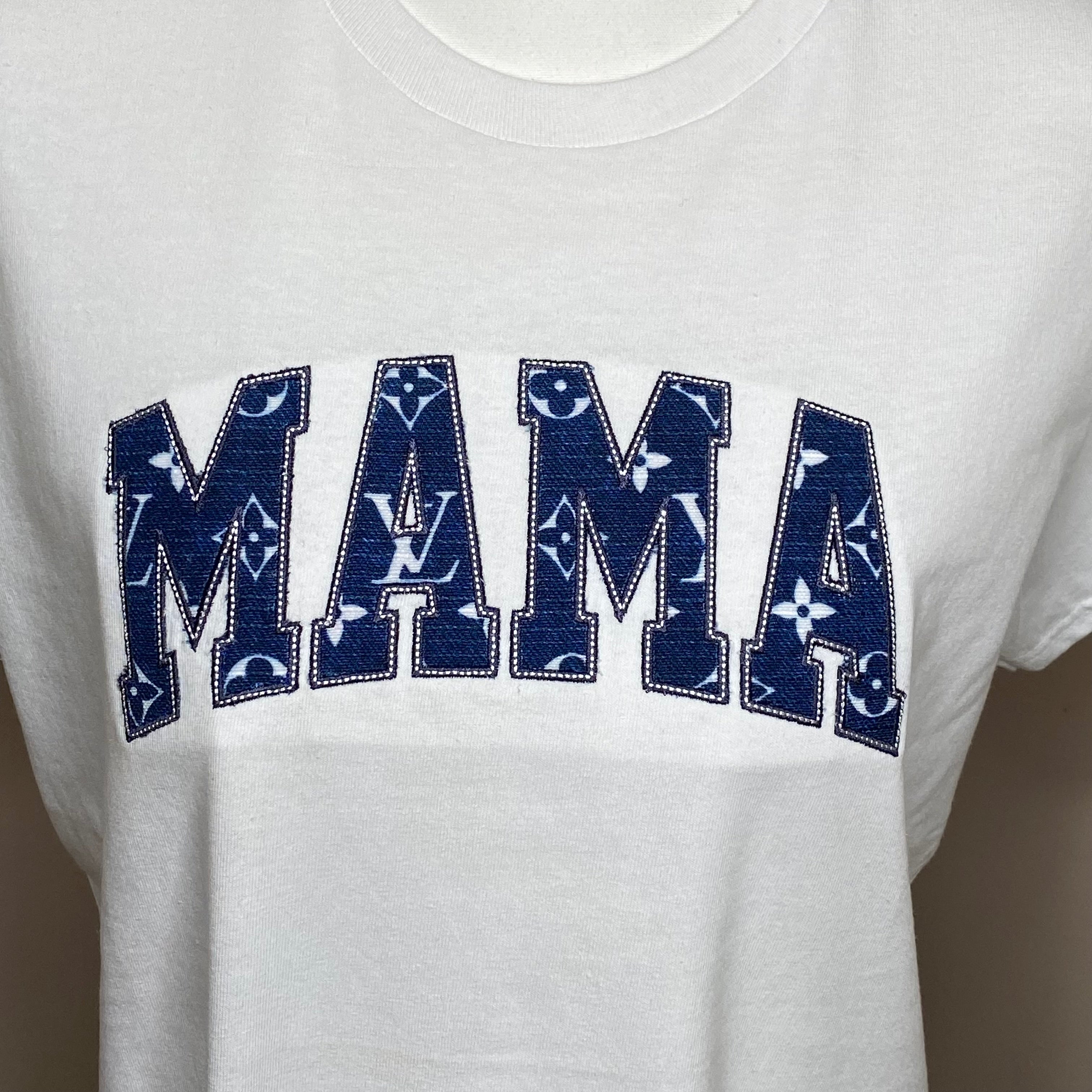 Mother’s Day MAMA, Embroidered, Custom T-Shirt, Blue