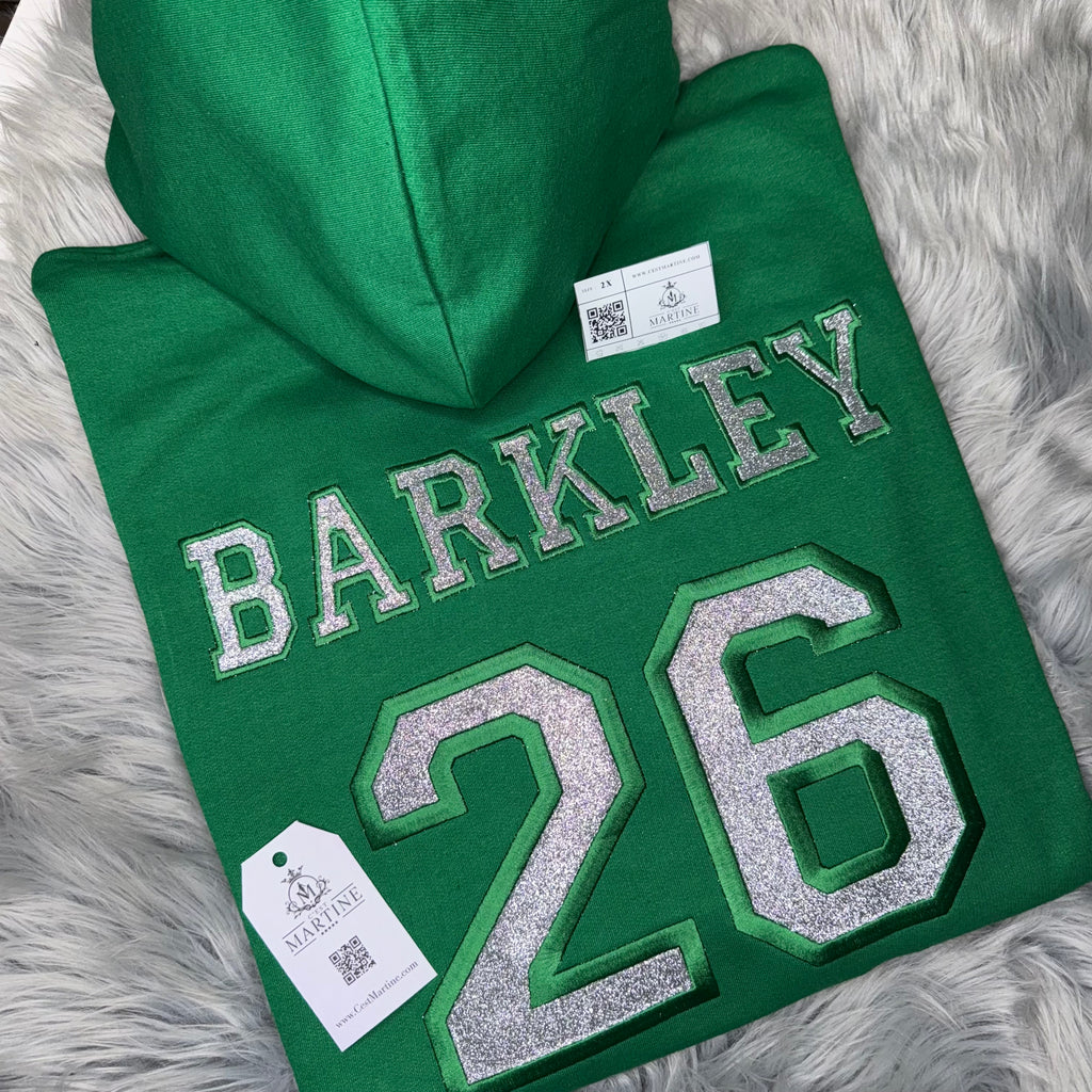 Barkley Bling Football Season  Kelly Green Philadelphia Eagles Embroidered Hood and Chest Hoodie