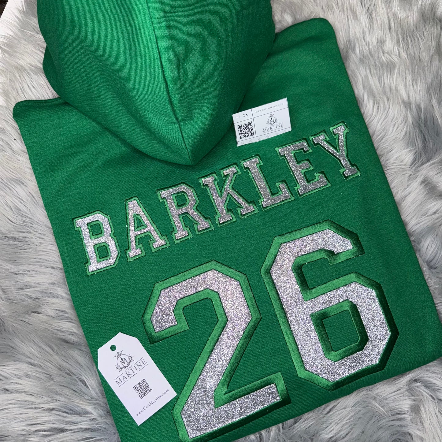 Barkley Bling Football Season  Kelly Green Philadelphia Eagles Embroidered Hood and Chest Hoodie