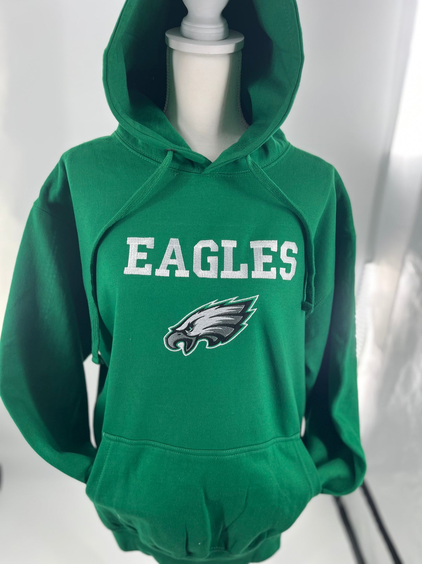 Football Season KellyGreen Philadelphia Eagles Embroidered Hood and Chest Hoodie