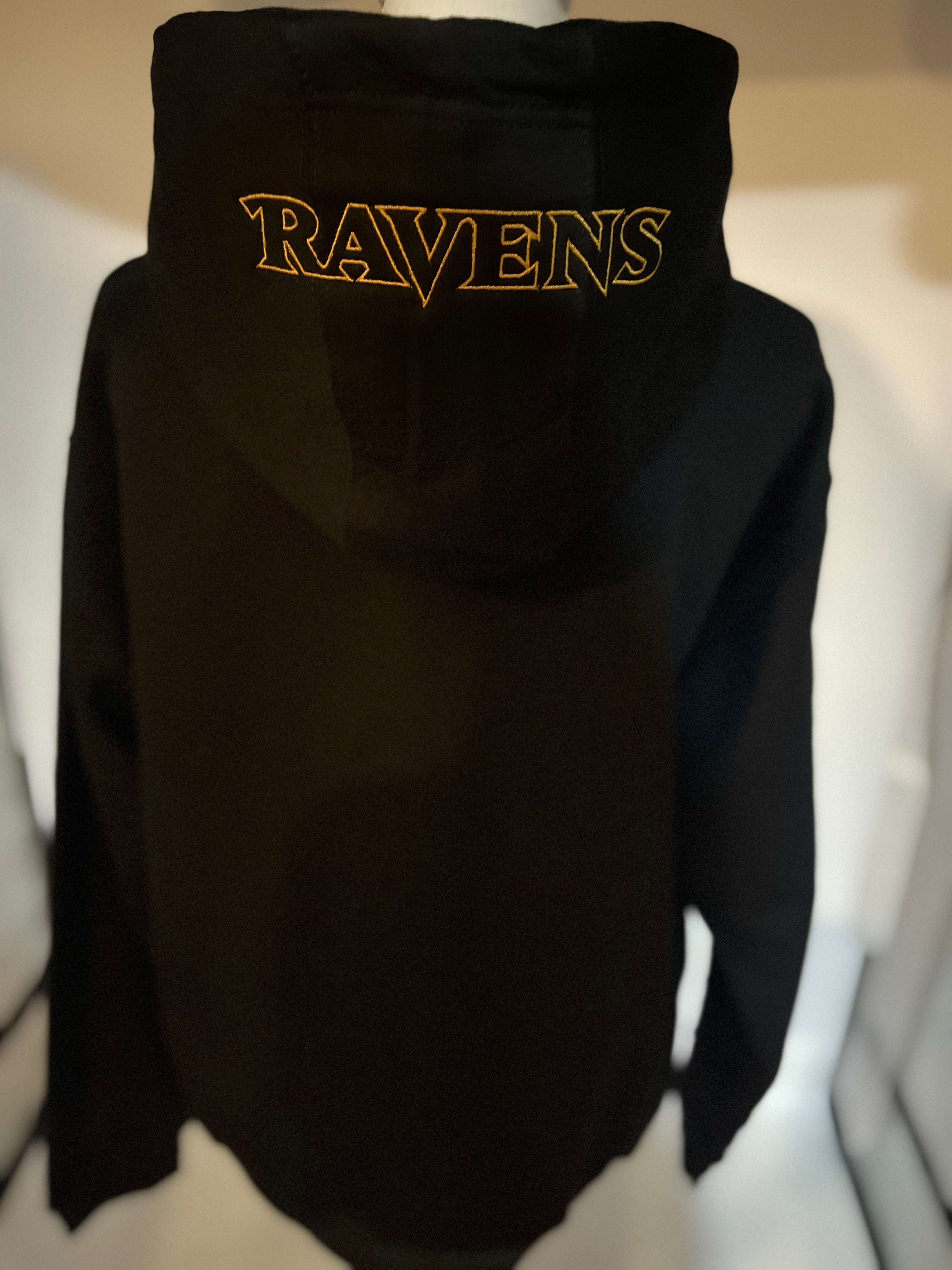 Football Season Baltimore Ravens Embroidered Hood and Chest Hoodie