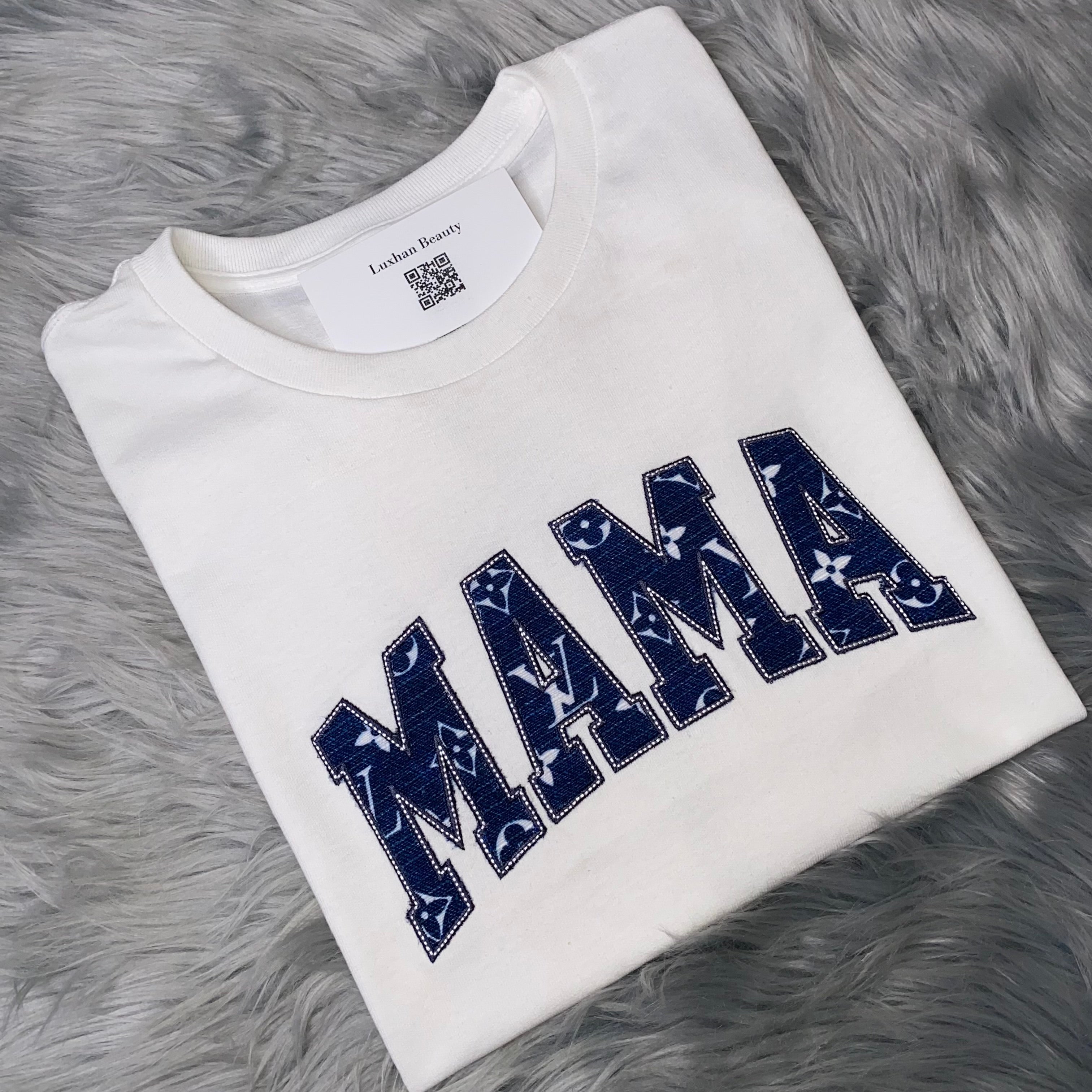 Mother’s Day MAMA, Embroidered, Custom T-Shirt, Blue