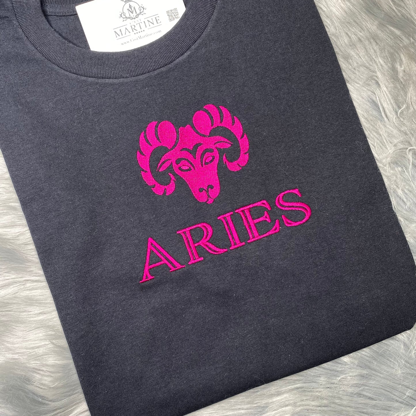 Zodiac Aries Horoscope Embroidered T Shirt