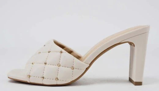 High Heel Sandals with Square Toe Beige
