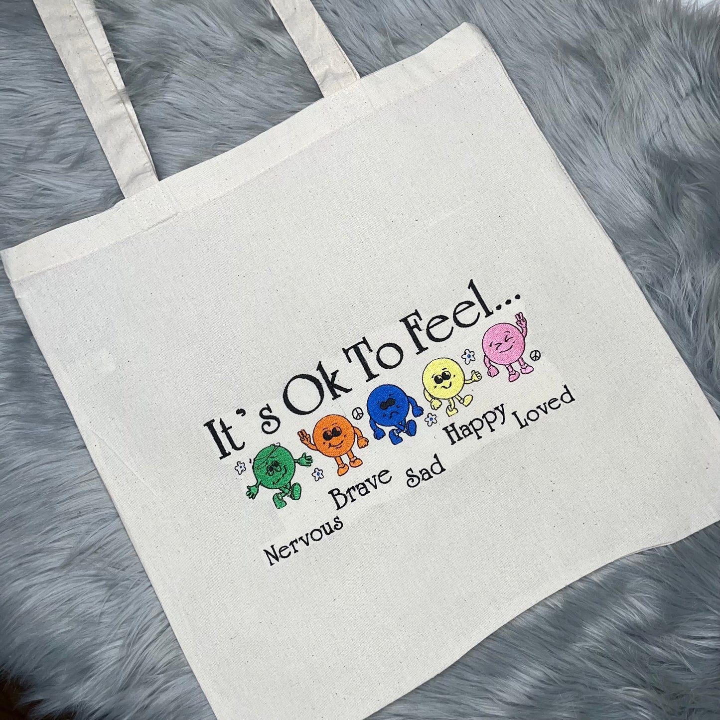 Mental Health, Awareness, It’s Ok, Embroidered Tote!