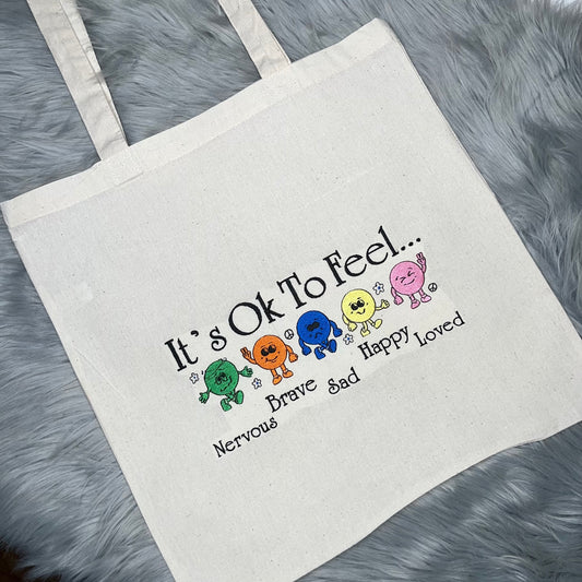 Mental Health, Awareness, It’s Ok, Embroidered Tote!