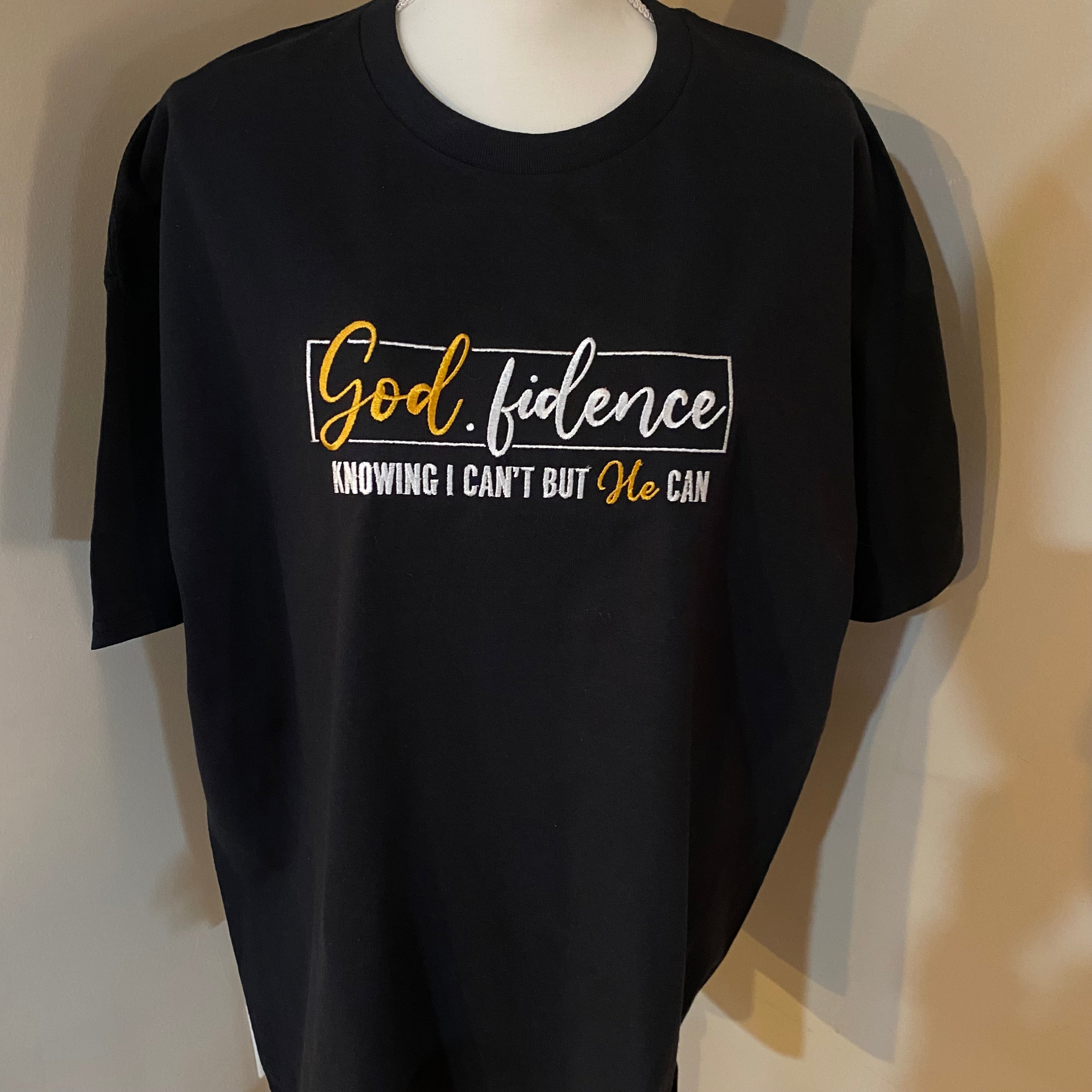 God.Fidence, Religious, Christian, Embroidered, Custom T-Shirt, Church Going