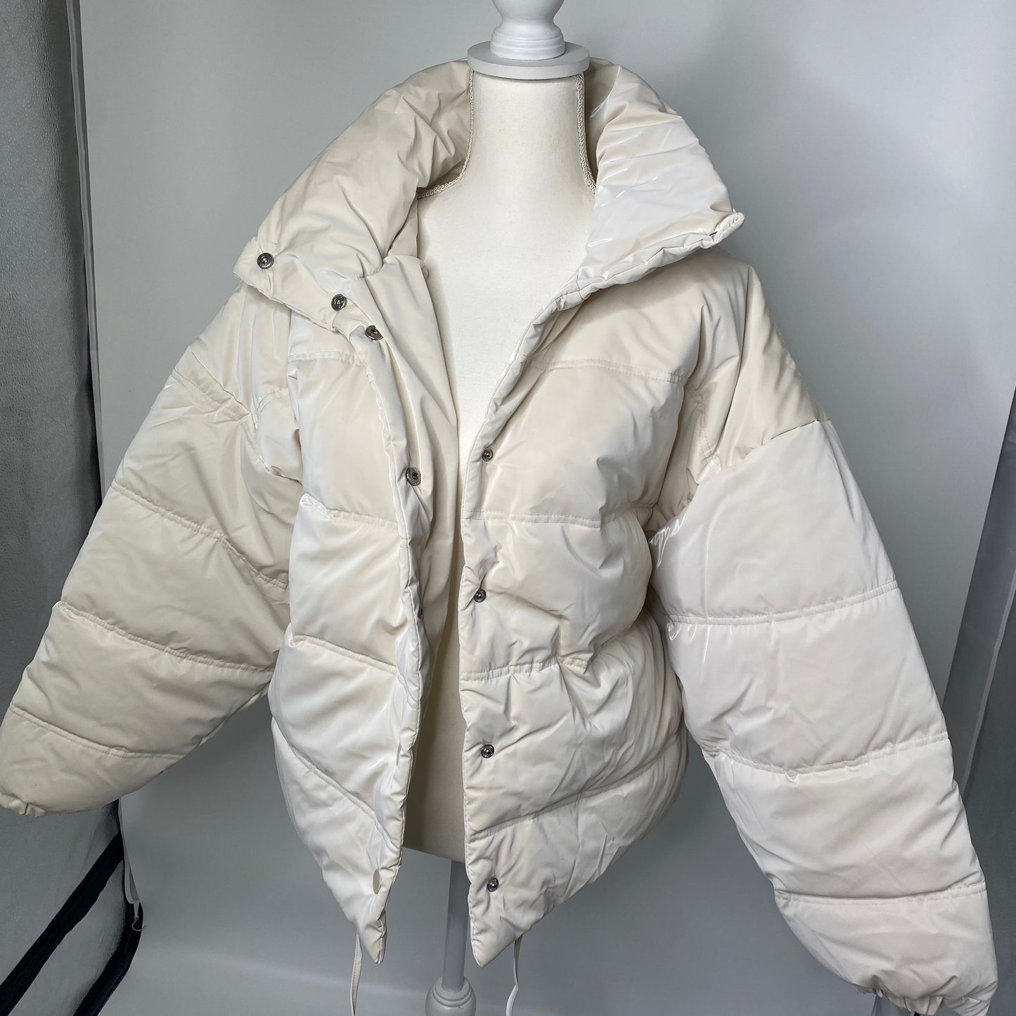 Puffer Jacket, Beige Plus Size